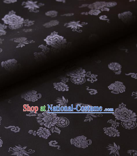 Asian Korean Ancient Costume Grey Brocade Traditional Palace Pattern Satin Fabric Silk Fabric Material