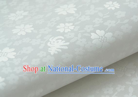 Asian Korean Classical Brocade Traditional Palace Pattern White Satin Fabric Silk Fabric Material