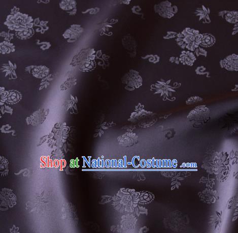 Asian Korean Classical Brocade Traditional Palace Pattern Deep Purple Satin Fabric Silk Fabric Material