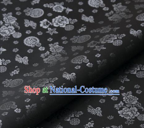 Asian Korean Classical Brocade Traditional Palace Pattern Grey Satin Fabric Silk Fabric Material