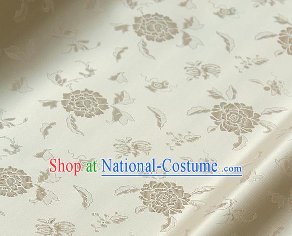 Asian Traditional Classical Pattern Beige Satin Drapery Korean Hanbok Palace Brocade Silk Fabric