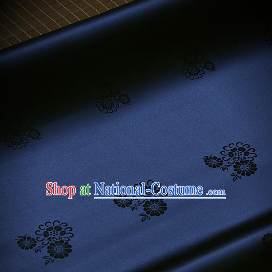 Asian Traditional Navy Satin Classical Pattern Drapery Korean Hanbok Palace Brocade Silk Fabric