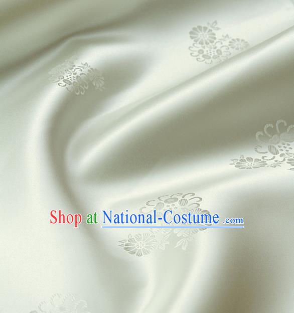 Asian Traditional Beige Satin Classical Pattern Drapery Korean Hanbok Palace Brocade Silk Fabric