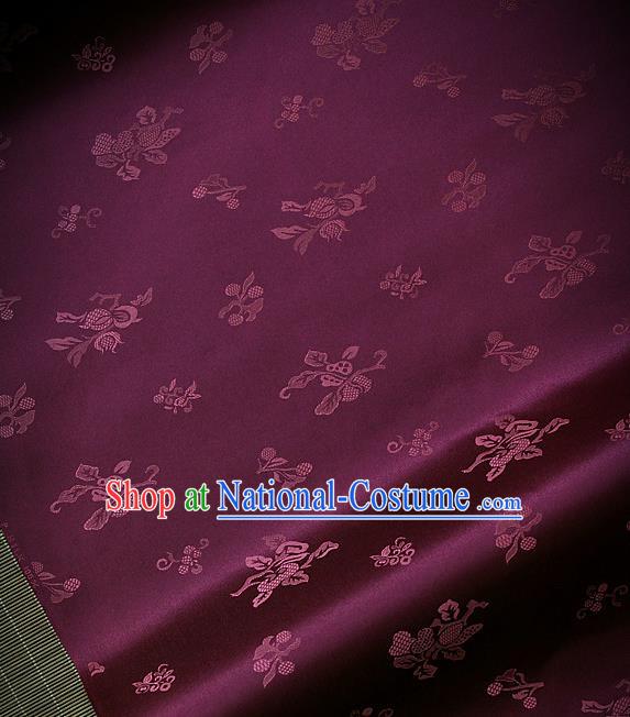 Asian Traditional Purple Satin Classical Pattern Drapery Korean Hanbok Palace Brocade Silk Fabric