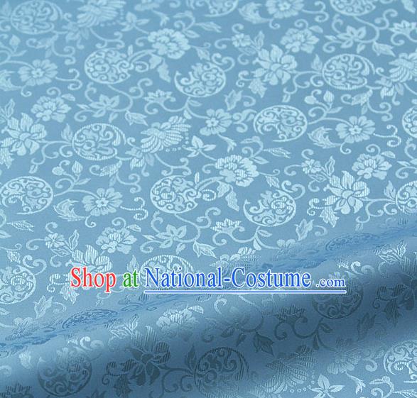 Traditional Asian Light Blue Satin Classical Pattern Drapery Korean Hanbok Palace Brocade Silk Fabric