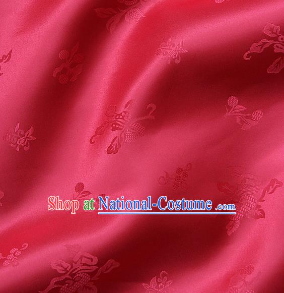 Traditional Asian Watermelon Red Satin Classical Pattern Drapery Korean Hanbok Palace Brocade Silk Fabric