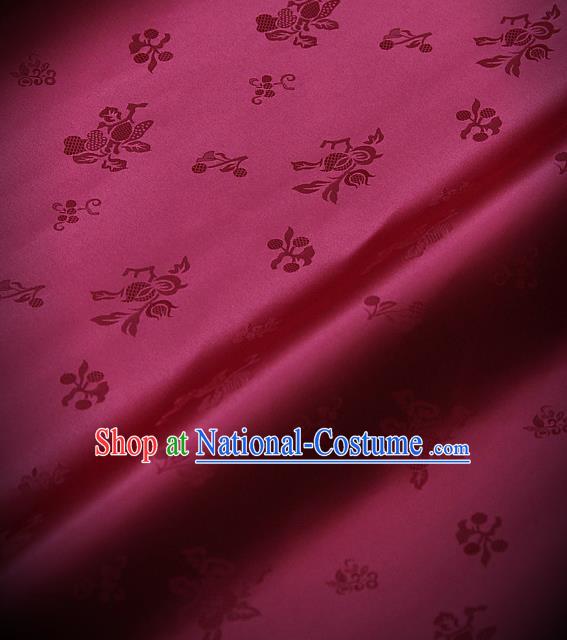 Traditional Asian Wine Red Satin Classical Pattern Drapery Korean Hanbok Palace Brocade Silk Fabric