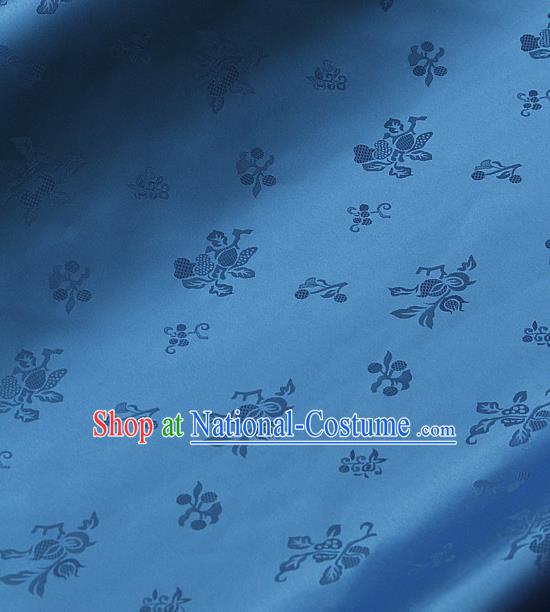 Traditional Asian Blue Satin Classical Pattern Drapery Korean Hanbok Palace Brocade Silk Fabric