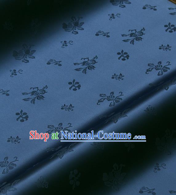 Traditional Asian Navy Satin Classical Pattern Drapery Korean Hanbok Palace Brocade Silk Fabric