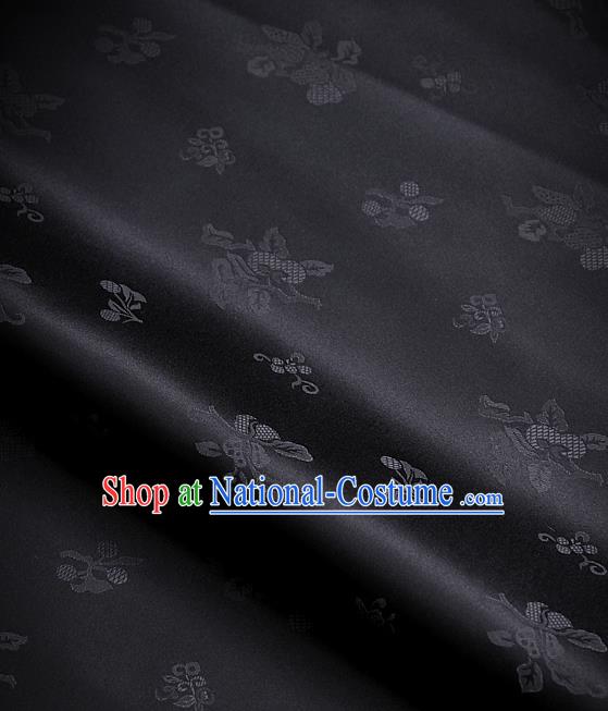 Traditional Asian Black Satin Classical Pattern Drapery Korean Hanbok Palace Brocade Silk Fabric