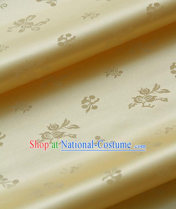 Traditional Asian Yellow Satin Classical Pattern Drapery Korean Hanbok Palace Brocade Silk Fabric