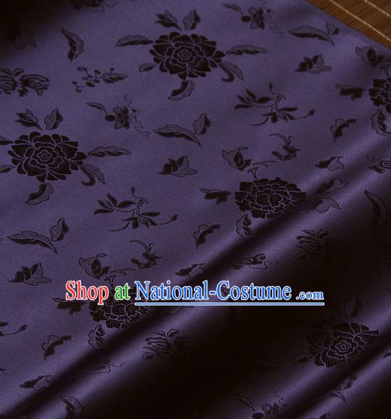 Traditional Asian Purple Brocade Classical Peony Pattern Drapery Korean Hanbok Palace Satin Silk Fabric