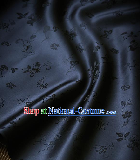 Traditional Asian Navy Blue Brocade Classical Cucurbit Pattern Drapery Korean Hanbok Palace Satin Silk Fabric