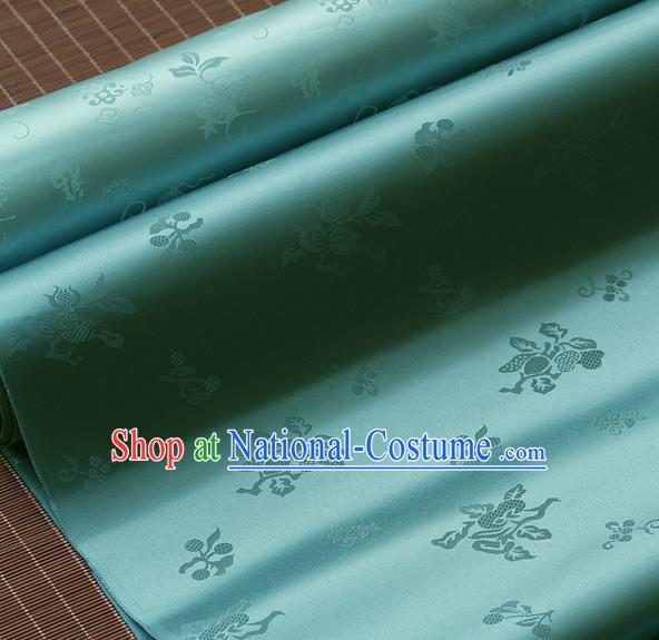 Traditional Asian Lake Blue Brocade Classical Cucurbit Pattern Drapery Korean Hanbok Palace Satin Silk Fabric