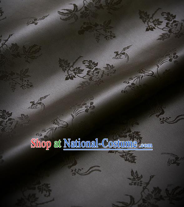 Traditional Asian Classical Grape Pattern Black Brocade Drapery Korean Hanbok Palace Satin Silk Fabric