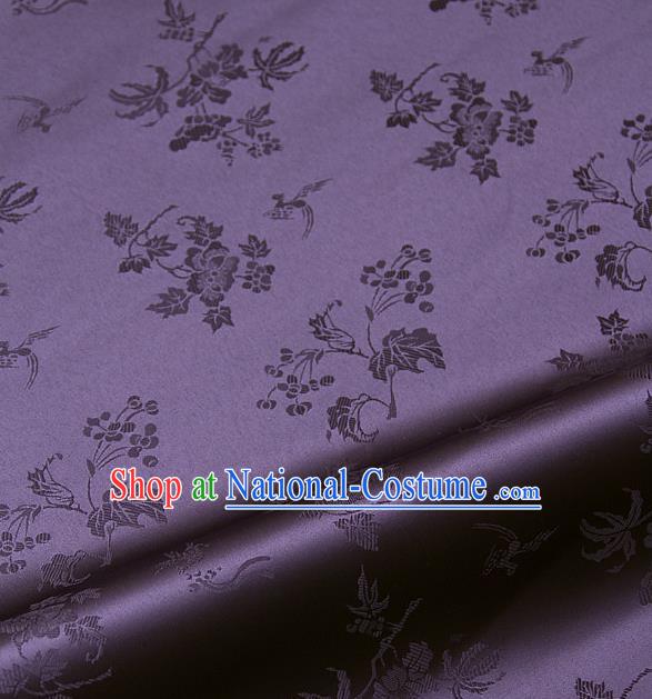 Traditional Asian Classical Grape Pattern Purple Brocade Drapery Korean Hanbok Palace Satin Silk Fabric