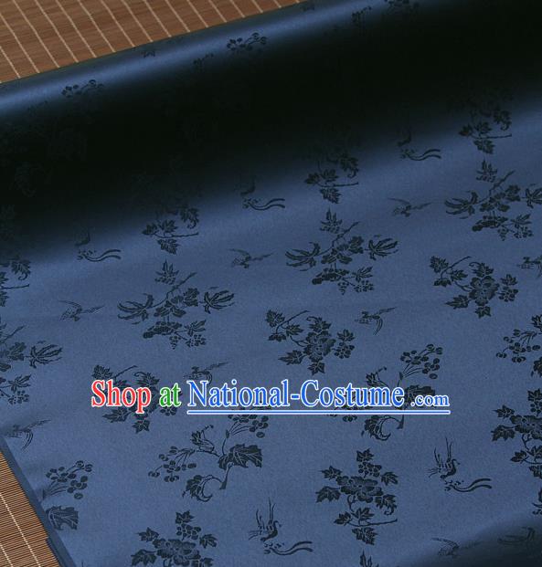 Traditional Asian Classical Grape Pattern Navy Brocade Drapery Korean Hanbok Palace Satin Silk Fabric