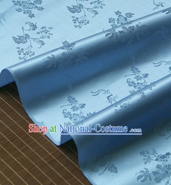 Traditional Asian Classical Grape Pattern Light Blue Brocade Drapery Korean Hanbok Palace Satin Silk Fabric