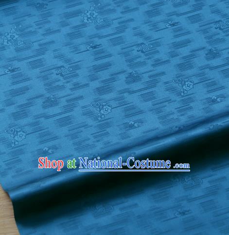 Traditional Asian Classical Roses Pattern Blue Brocade Drapery Korean Hanbok Palace Satin Silk Fabric