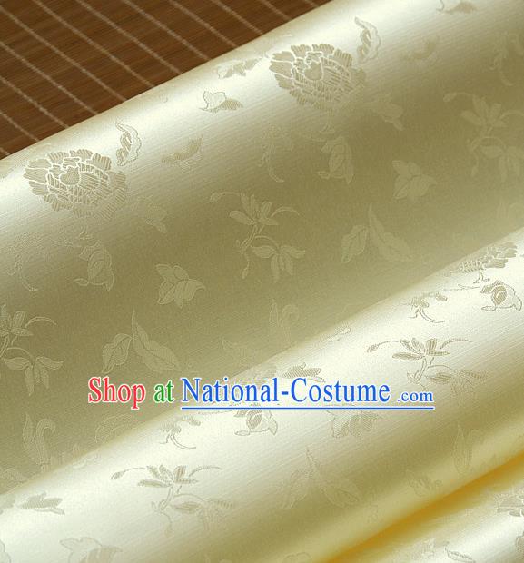 Asian Traditional Classical Pattern Yellow Satin Drapery Korean Hanbok Palace Brocade Silk Fabric