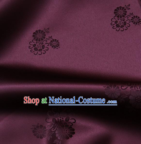 Asian Traditional Classical Pattern Wine Red Satin Drapery Korean Hanbok Palace Brocade Silk Fabric