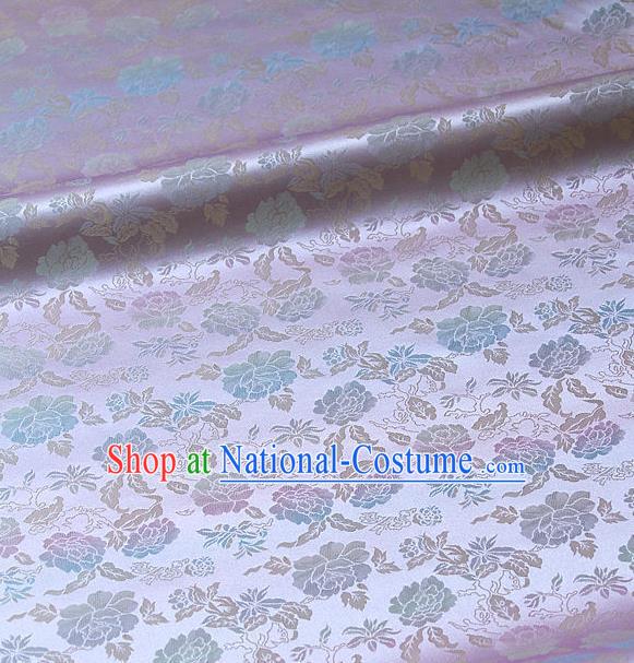 Traditional Asian Classical Peony Pattern Lilac Brocade Drapery Korean Hanbok Palace Satin Silk Fabric