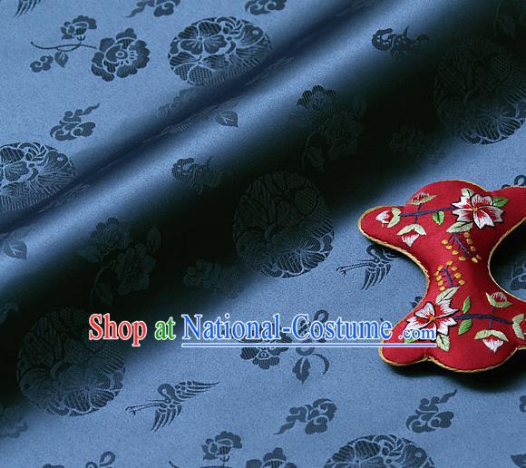 Traditional Asian Cloth Drapery Navy Brocade Korean Hanbok Palace Satin Silk Fabric