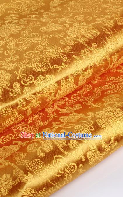 Chinese Traditional Golden Brocade Fabric Tang Suit Classical Dragons Pattern Design Tang Suit Silk Material Satin Drapery