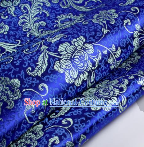 Chinese Traditional Royalblue Brocade Fabric Tang Suit Classical Pteris Pattern Design Tang Suit Silk Material Satin Drapery