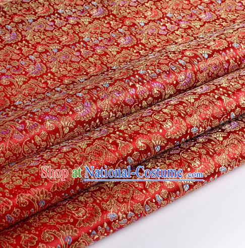 Chinese Traditional Red Brocade Fabric Tang Suit Classical Cockscomb Flower Pattern Design Tang Suit Silk Material Satin Drapery