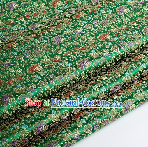 Chinese Traditional Green Brocade Fabric Tang Suit Classical Cockscomb Flower Pattern Design Tang Suit Silk Material Satin Drapery