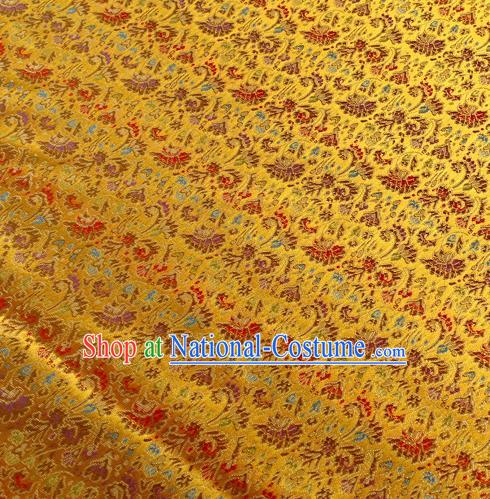 Chinese Traditional Golden Brocade Fabric Tang Suit Classical Cockscomb Flower Pattern Design Tang Suit Silk Material Satin Drapery