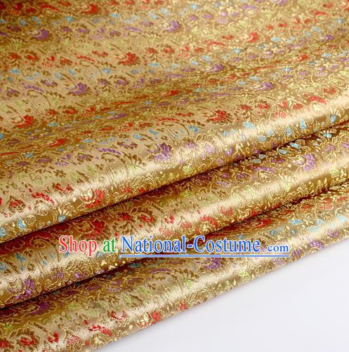 Chinese Traditional Light Golden Brocade Fabric Tang Suit Classical Cockscomb Flower Pattern Design Tang Suit Silk Material Satin Drapery