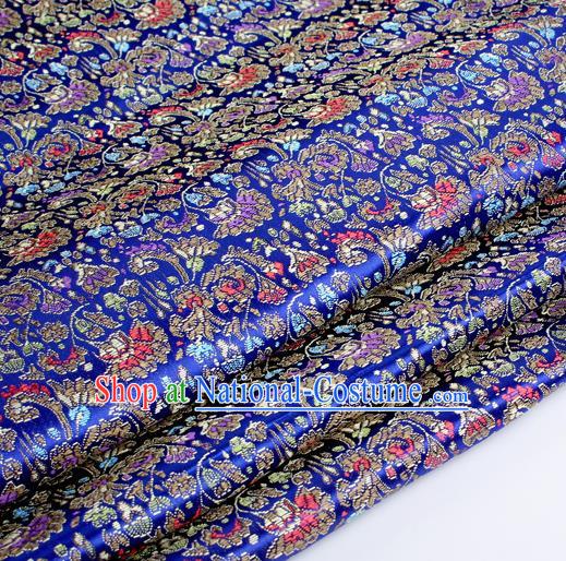 Chinese Traditional Royalblue Brocade Fabric Tang Suit Classical Cockscomb Flower Pattern Design Tang Suit Silk Material Satin Drapery