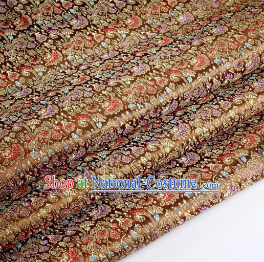 Chinese Traditional Brown Brocade Fabric Tang Suit Classical Cockscomb Flower Pattern Design Tang Suit Silk Material Satin Drapery