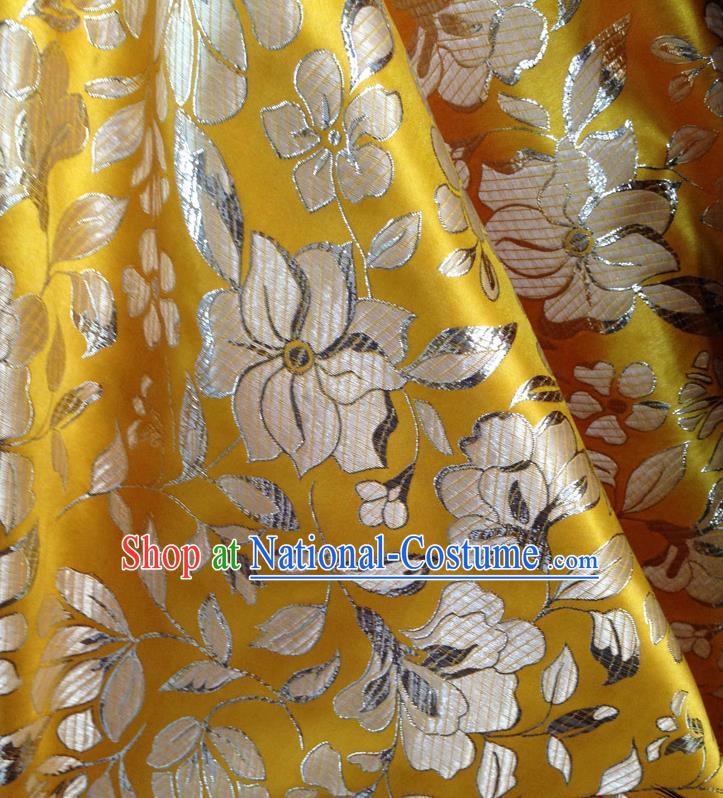 Chinese Traditional Yellow Brocade Fabric Tang Suit Classical Peony Pattern Design Tang Suit Silk Material Satin Drapery