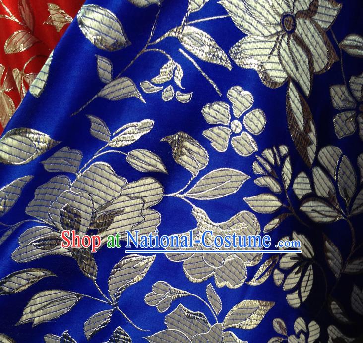 Chinese Traditional Royalblue Brocade Fabric Tang Suit Classical Peony Pattern Design Tang Suit Silk Material Satin Drapery