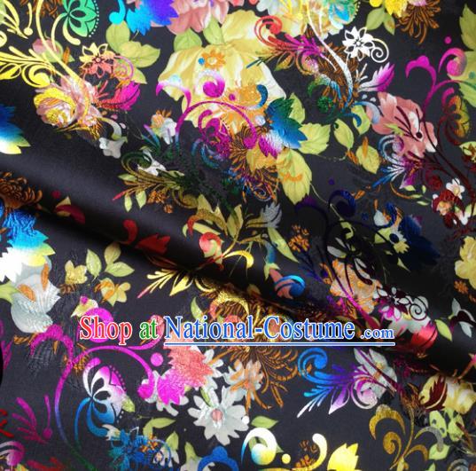 Chinese Traditional Black Brocade Fabric Tang Suit Classical Peony Pattern Design Tang Suit Silk Material Satin Drapery