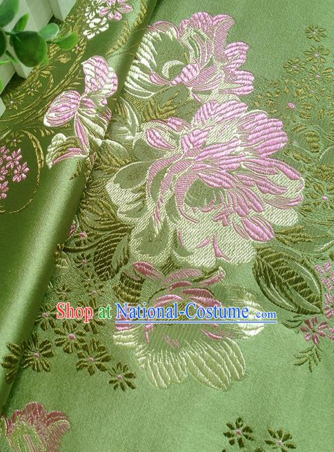 Chinese Traditional Green Brocade Fabric Tang Suit Classical Peony Pattern Design Tang Suit Silk Material Satin Drapery