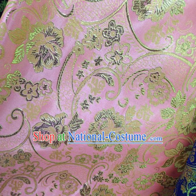 Chinese Traditional Pink Brocade Fabric Tang Suit Classical Peony Flowers Pattern Design Silk Material Satin Drapery