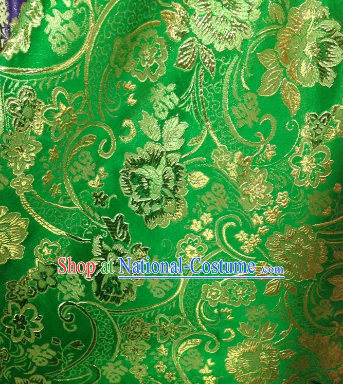 Chinese Traditional Green Brocade Fabric Tang Suit Classical Peony Flowers Pattern Design Silk Material Satin Drapery