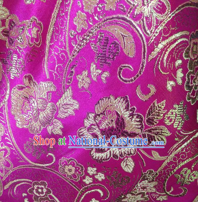 Chinese Traditional Rosy Brocade Fabric Tang Suit Classical Peony Flowers Pattern Design Silk Material Satin Drapery