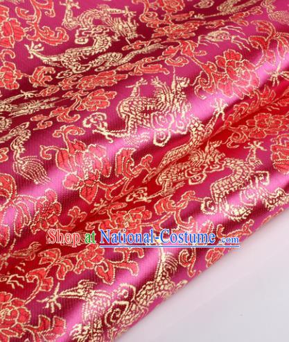 Chinese Traditional Rosy Brocade Fabric Tang Suit Classical Dragons Pattern Design Silk Material Satin Drapery