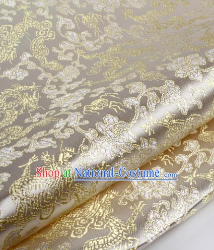 Chinese Traditional White Brocade Fabric Tang Suit Classical Dragons Pattern Design Silk Material Satin Drapery