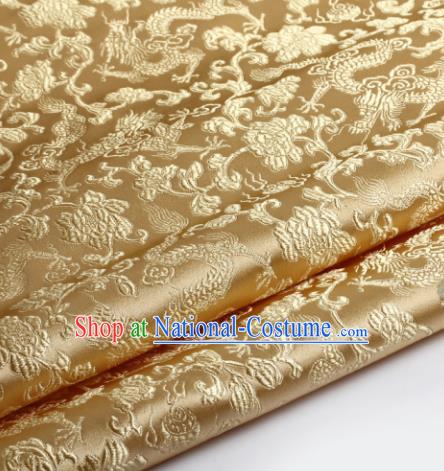 Chinese Traditional Golden Brocade Fabric Tang Suit Classical Dragons Pattern Design Silk Material Satin Drapery