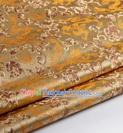 Chinese Traditional Deep Golden Brocade Fabric Tang Suit Classical Dragons Pattern Design Silk Material Satin Drapery