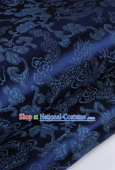 Chinese Traditional Navy Brocade Fabric Tang Suit Classical Dragons Pattern Design Silk Material Satin Drapery