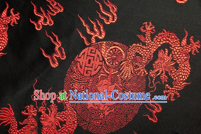 Chinese Traditional Black Brocade Fabric Tang Suit Classical Dragons Pattern Design Silk Material Satin Drapery