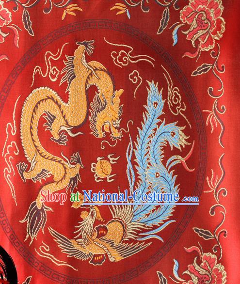 Chinese Traditional Red Brocade Fabric Tang Suit Classical Dragon Phoenix Pattern Design Silk Material Satin Drapery