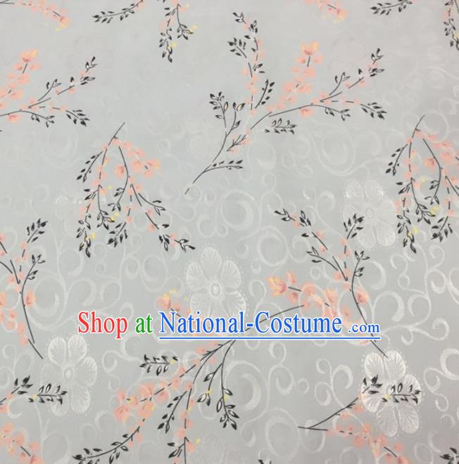 Chinese Traditional Apparel Fabric White Brocade Classical Pattern Design Silk Material Satin Drapery